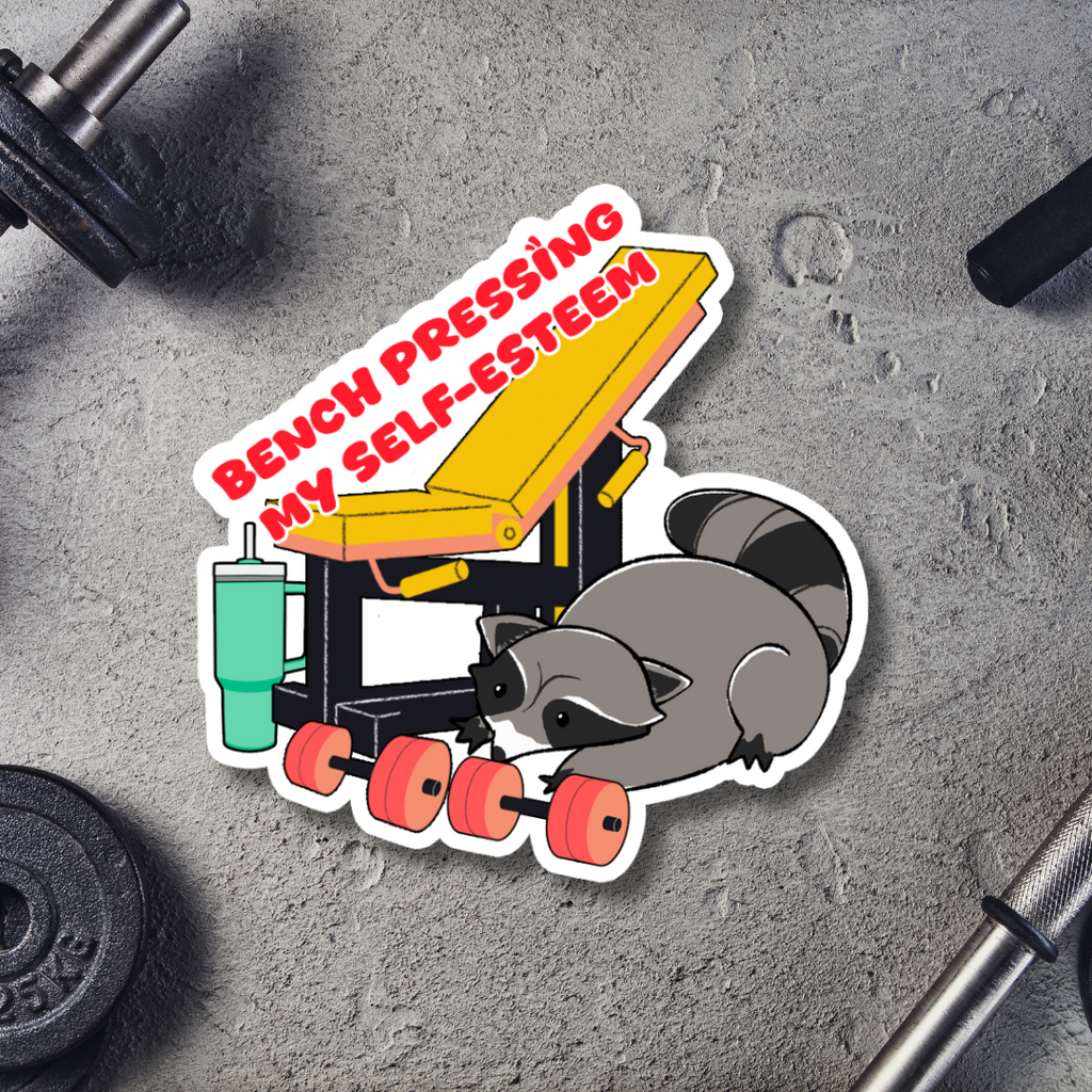 Human Bench Sticker Bench Pressing My Self-Esteem Vinyl Sticker – Naytendo